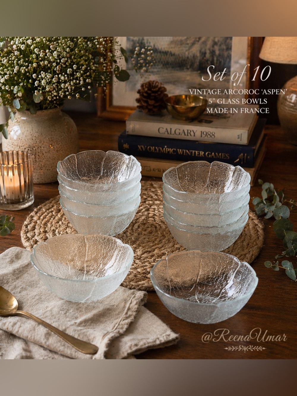 Vintage Arcoroc ‘Aspen’ Leaf Glass Bowls – Set of 10 (5”) | Made in France